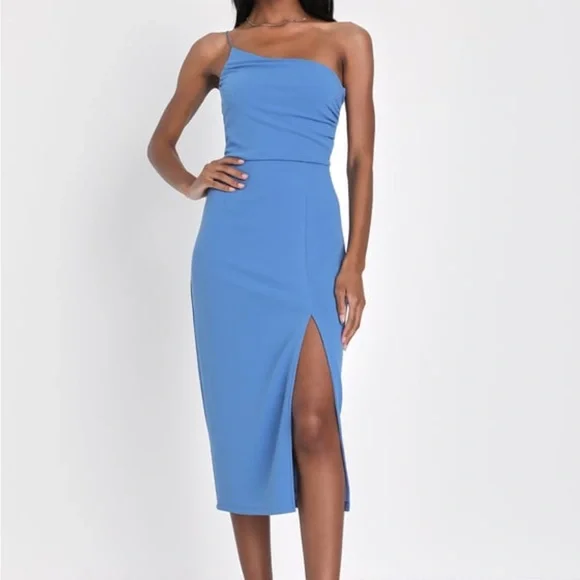 Lulus | Dresses | Lulus Blue One Shoulder Midi Dress With Slit | Poshmark Lulus | Dresses | Lulus Blue One Shoulder Midi Dress With Slit | Poshmark